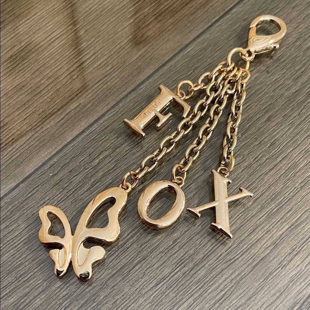 FOXER Gold-tone Fox Letter & Butterfly Keychain Bag Charm